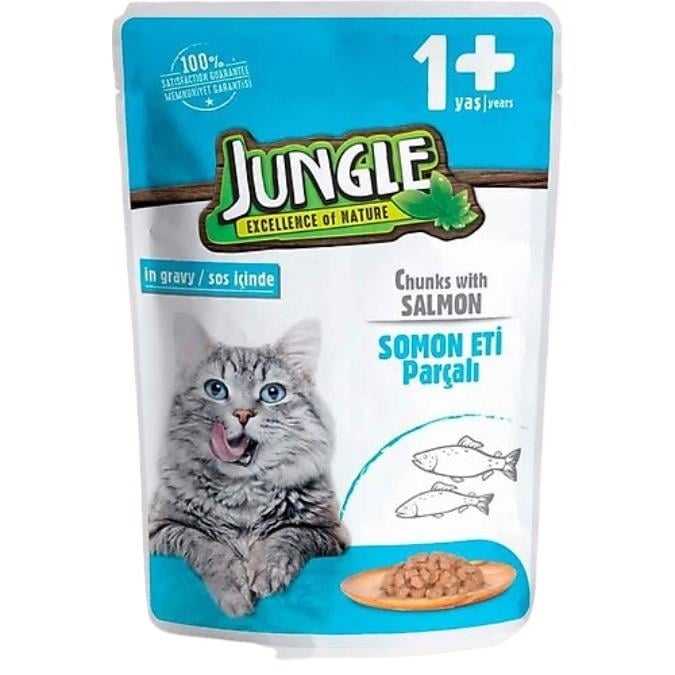 JUNGLE YETİŞKİN KEDİ SOMON PARÇACIKLI MAMA 100GR