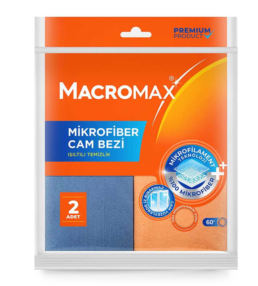 MACROMAX MİKROFİBER CAM BEZİ 2Lİ