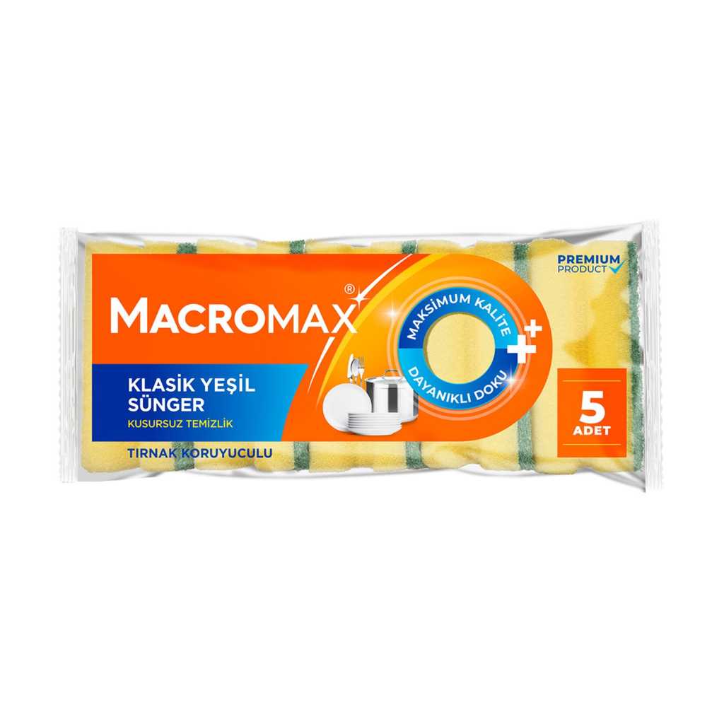 MACROMAX YEŞİL OLUKLU BULAŞIK SÜNGERİ 5 Lİ