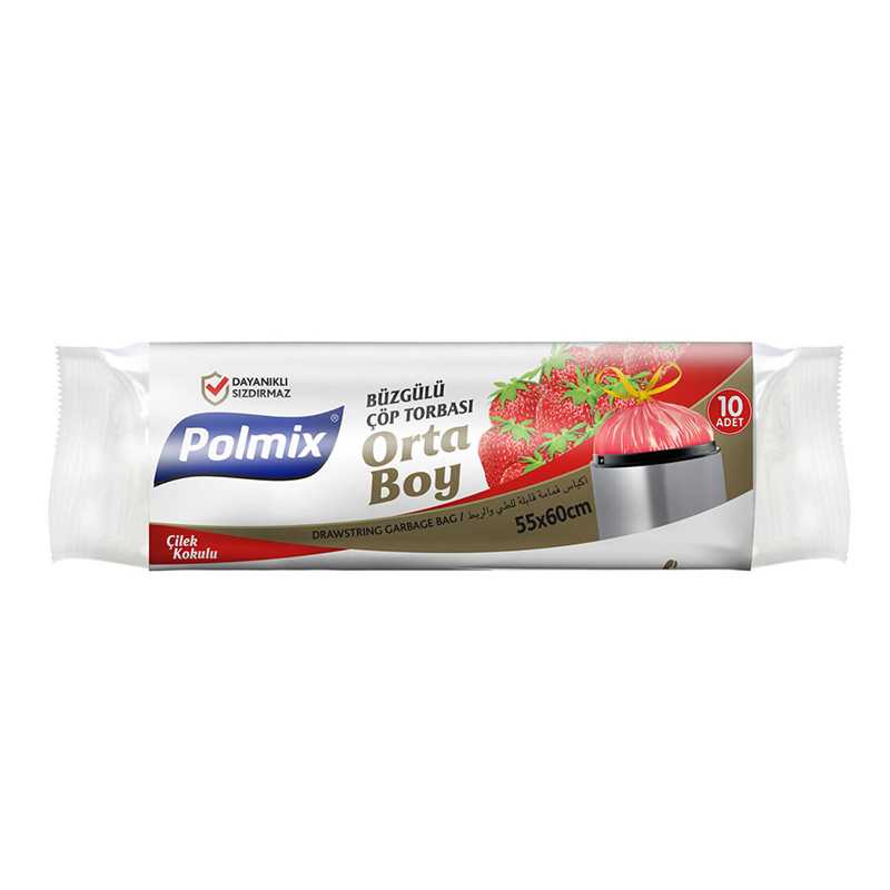 POLMİX BÜZGÜLÜ ÇÖP TORBASI ÇİLEK KOKULU 55X60 10LU
